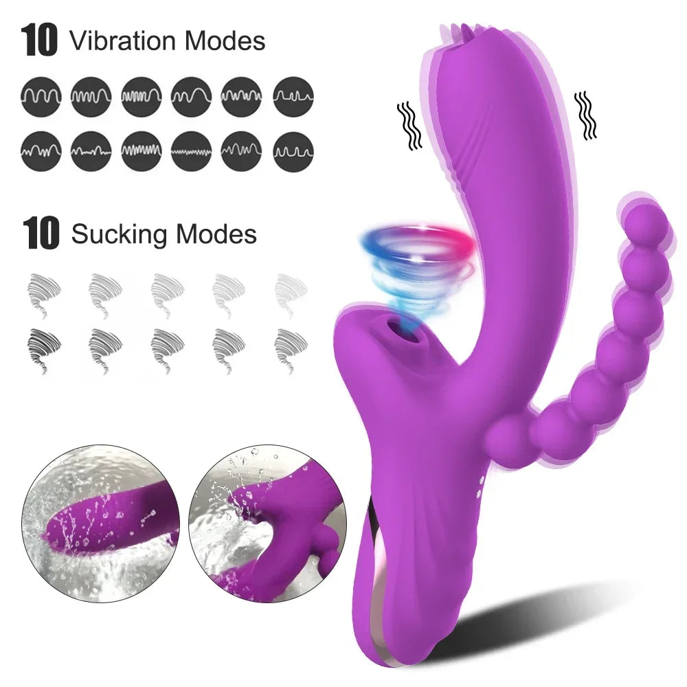 3 in 1 Clit Sucker Dildo Vibrator for Women, Clitoris Stimulator, G Spot Tongue Licking Vacuum Massager Sex Toys Adult Goods 18+