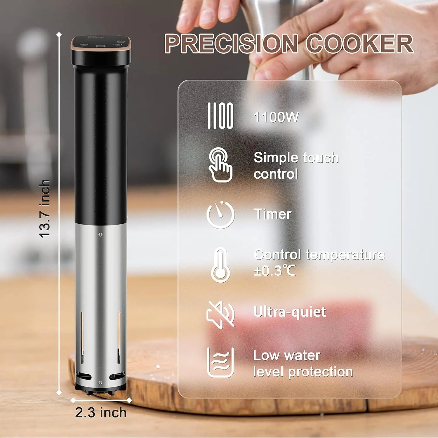 Sous Vide Cooker, Sous Vide Machine 1100 W, Immersion Circulator Precisional Cooker with Touch Control, Accurate Temperature
