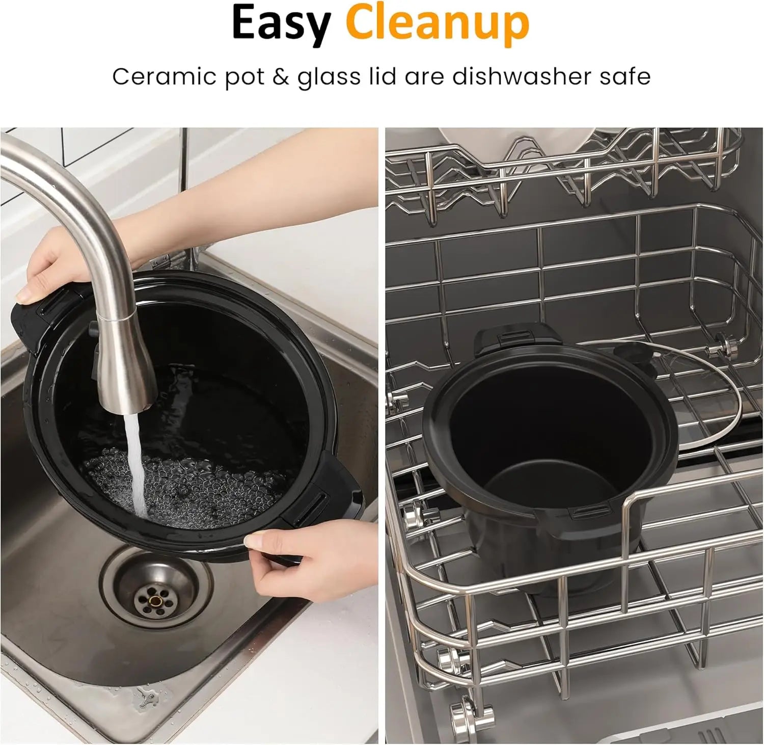 4QT Programmable Slow Cooker with Locking Lid, Removable Ceramic Pot, 3 Heating Settings & Timer, Dishwasher-Safe, Stainless Steel