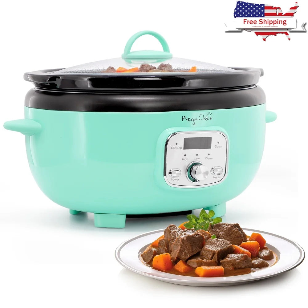 6.5 Quart Electric Slow Cooker Oval Ceramic Pot Digital Control Tempered Glass Lid Cool Touch Handles Kitchen Appliance