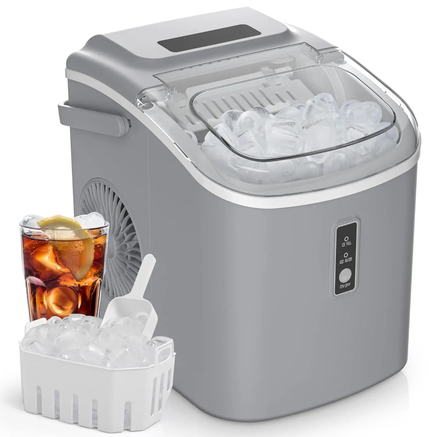 Countertop Ice Maker 26 lbs/Day Portable Self-Cleaning, 9 Bullet Ice in 6 Min, Silver, Auto-Cleaning, with Basket and Scoop