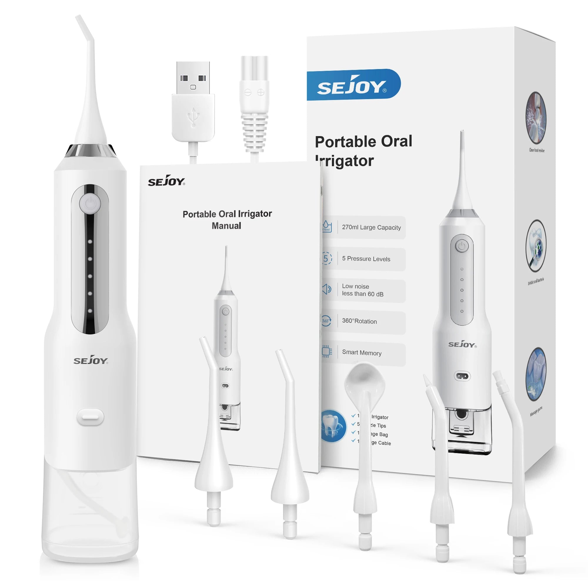 SejoyWater Flosser Teeth Washing Machine Home Dental Oral lrrigator 4 Colors Thread Teeth Pick Mouth 5 Modes USB Rechargeable