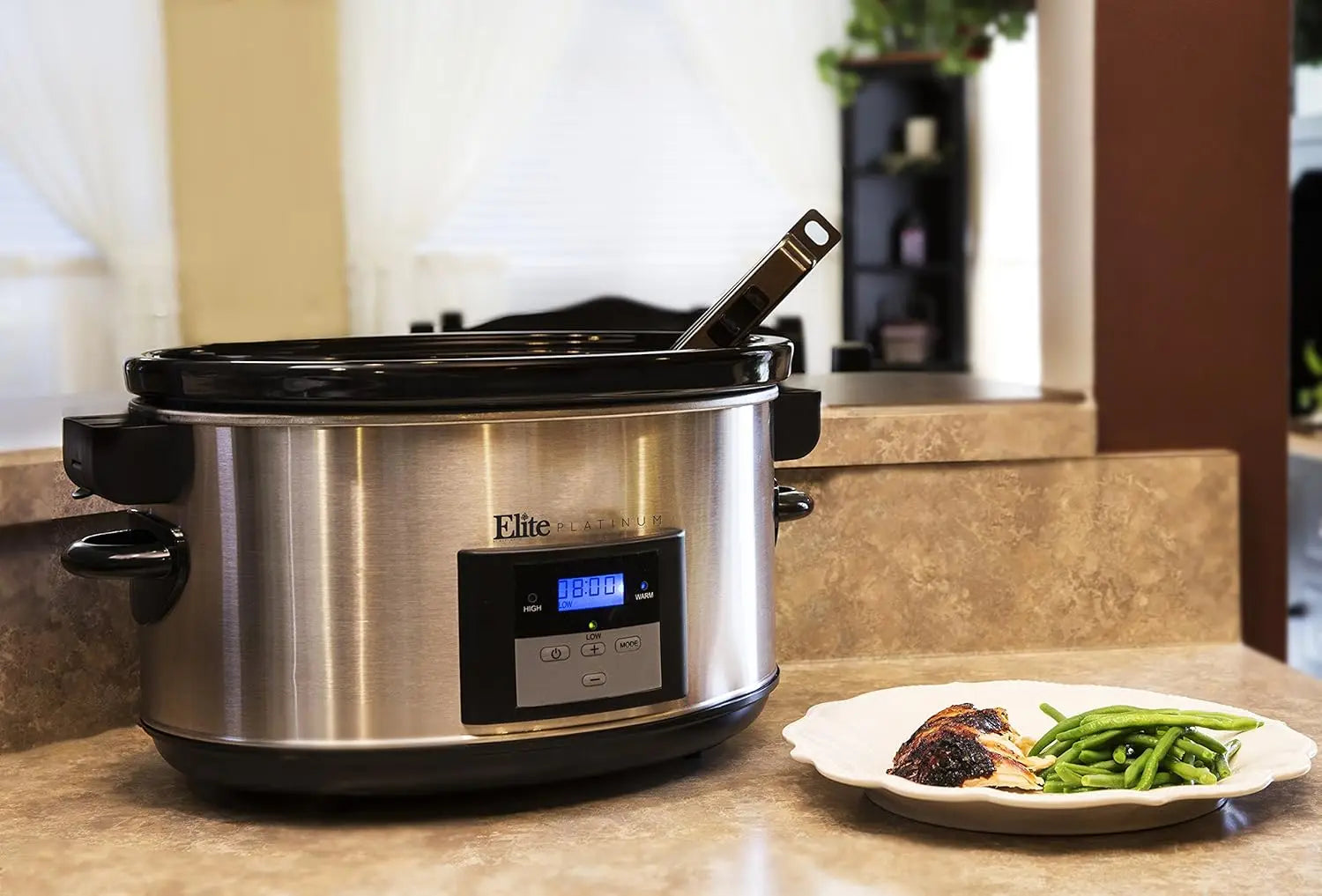 Elite Platinum, 8.5-Quart Stainless Steel Programmable Slow Cooker w/Locking Lid, Black