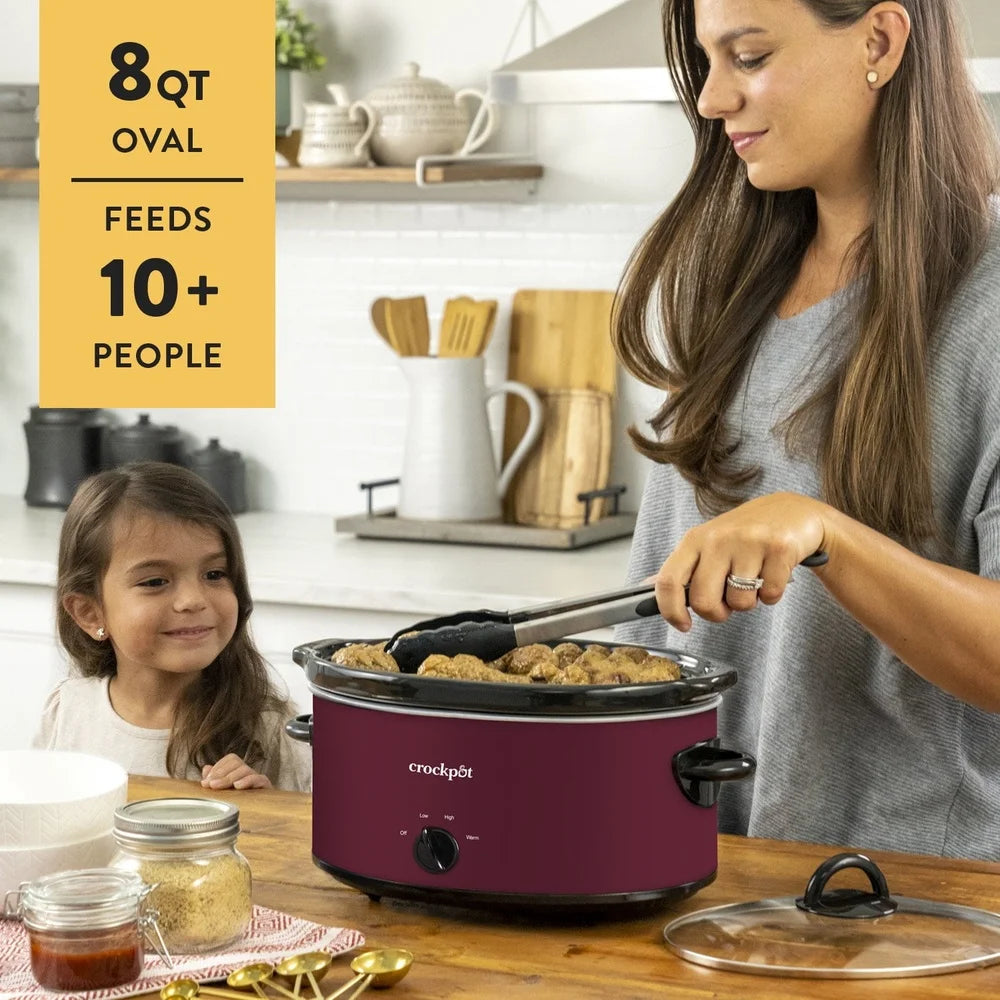 8 Quart Slow Cooker High Low Warm, Dishwasher Safe, Easy Cleanup, Perfect Family Meals Potlucks and Crowd Feeding