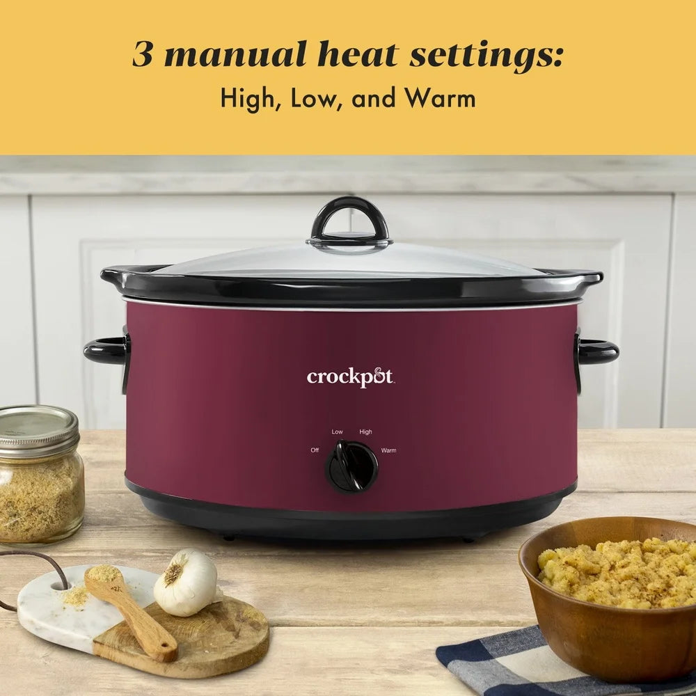 8 Quart Slow Cooker High Low Warm, Dishwasher Safe, Easy Cleanup, Perfect Family Meals Potlucks and Crowd Feeding