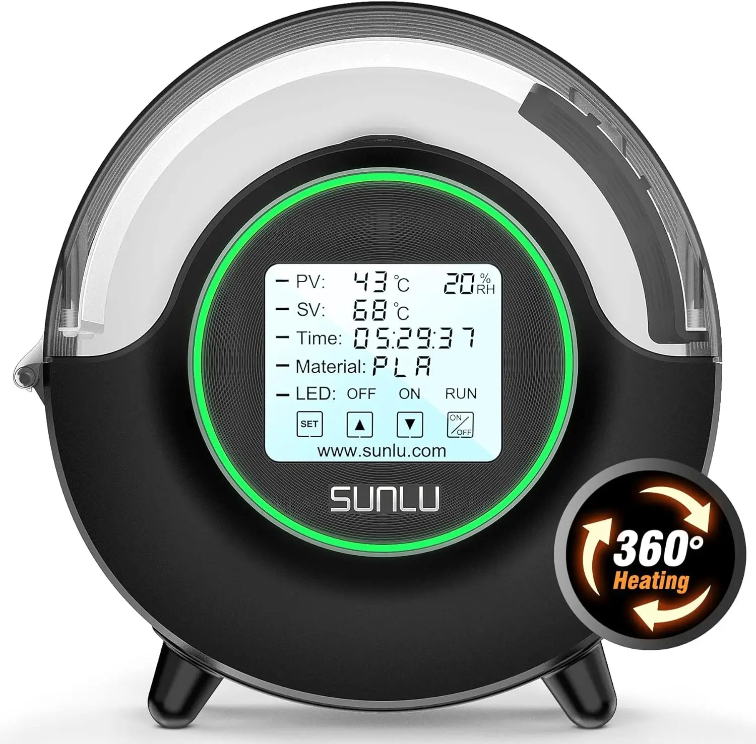 SUNLU S2 Dryer Box With Fan Upgrade 3D Filament Dry Box 82mm MAX70℃ 360° Heating Humidity Display LED Touch Screen Time Setting