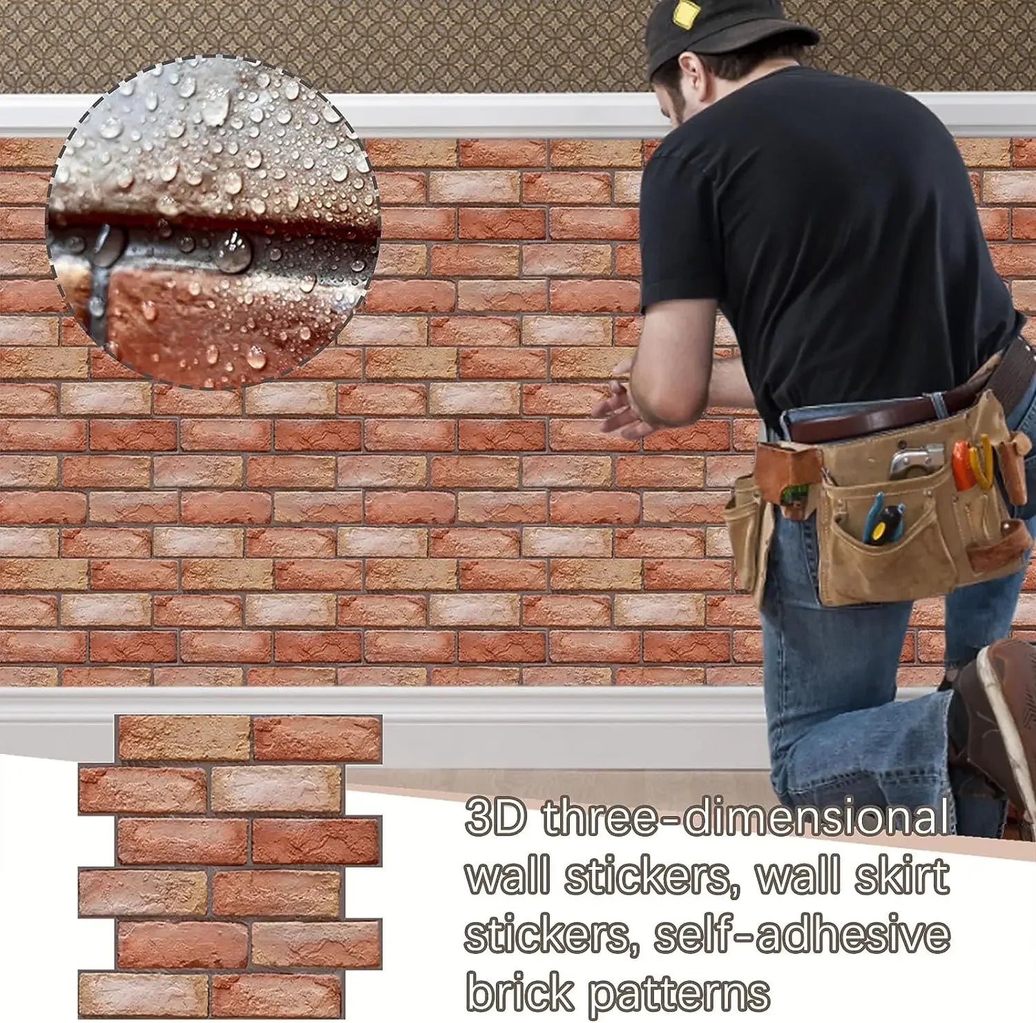 10Pcs Self Adhesive Waterproof 3D Wall Panels Peel and Stick Subway Tile Brick Wallpaper Retro Sticker for Bathroom Fireplace