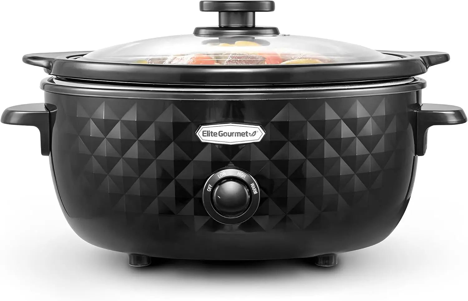 Diamond Pattern Slow Cooker Removable Dishwasher-Safe  Pot with Tempered Glass Lid, Cool-Touch Handles, 6 Quart, Charcoal Black