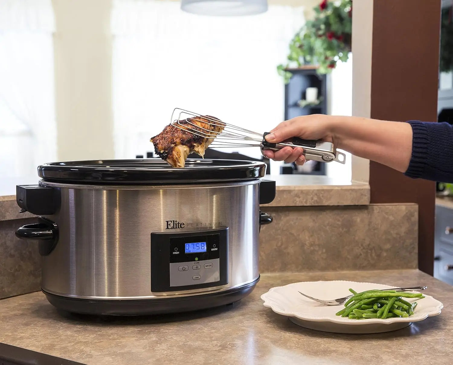 Elite Platinum, 8.5-Quart Stainless Steel Programmable Slow Cooker w/Locking Lid, Black