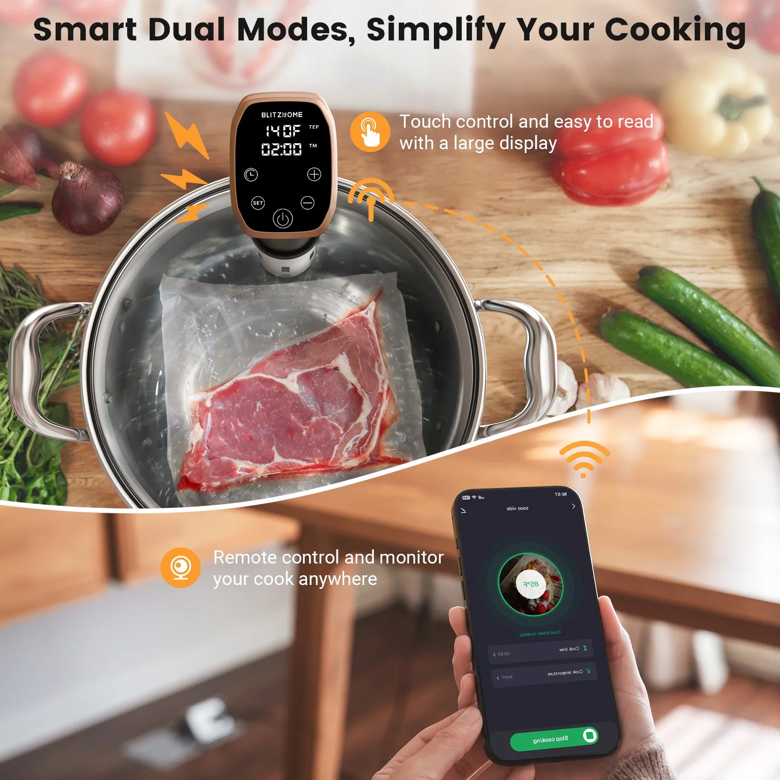 Slow Cooker IPX7 Waterproof WiFi Connectivity Versatile Cooking Food Preparation Appliance for kitchen Cooking
