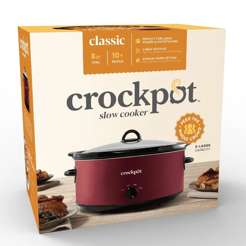 8 Quart Slow Cooker High Low Warm, Dishwasher Safe, Easy Cleanup, Perfect Family Meals Potlucks and Crowd Feeding