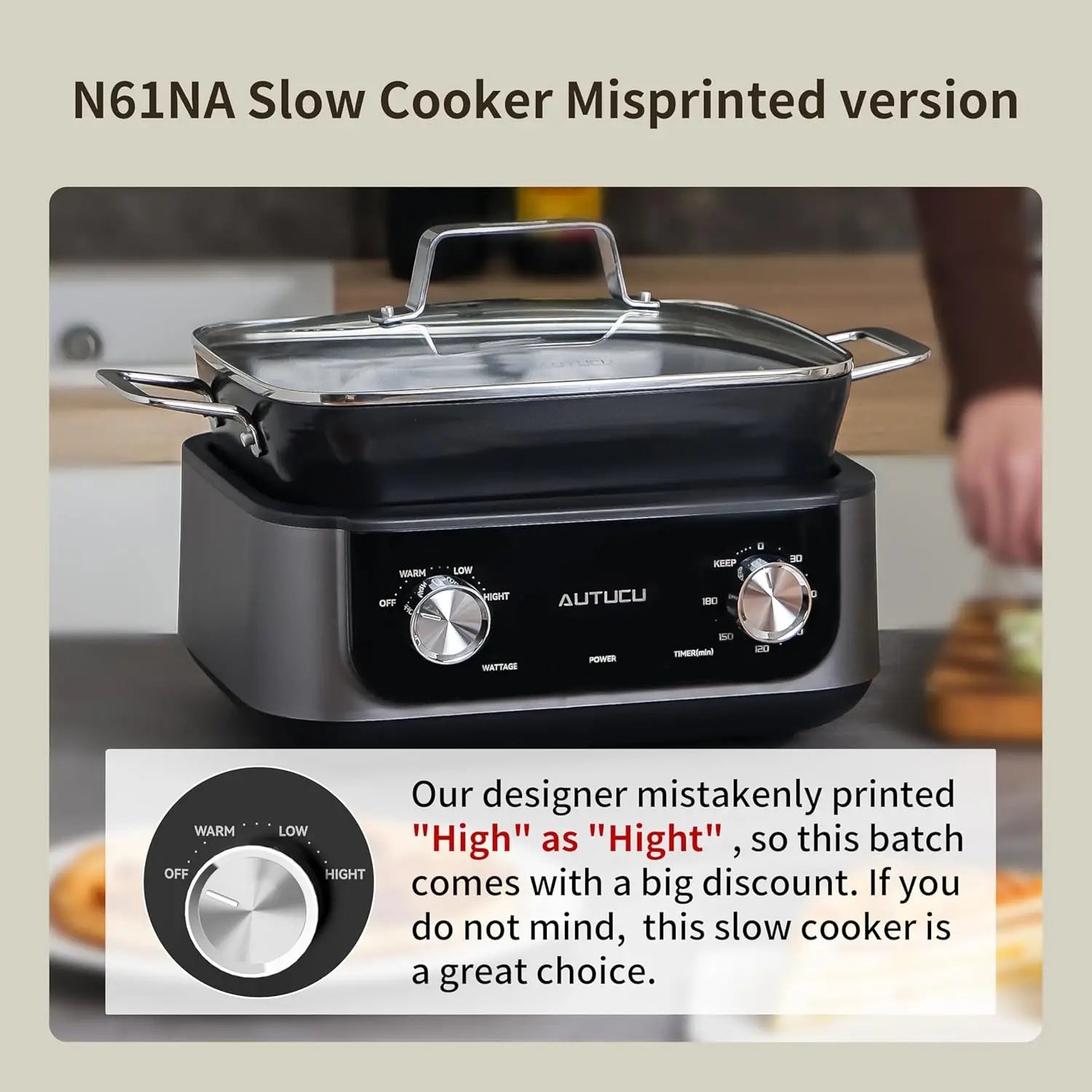Nonstick Slow Cooker 7-Quart - PFOA-Free Ceramic-coated, 3 Heat Settings & Timer - Dishwasher Safe Pot