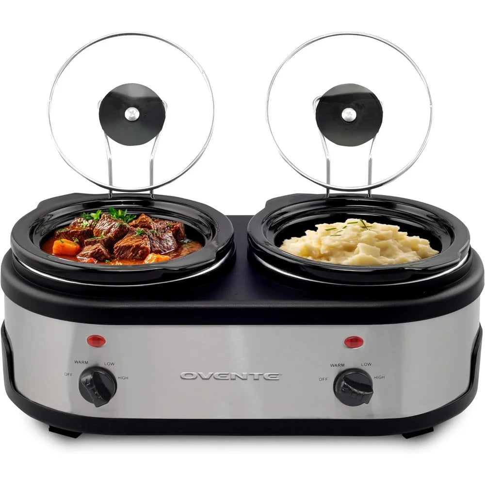 Dual Buffet Station Slow Cooker with 2 Independent 1.5 Quart Ceramic Pots Temperature Control Parties Events and Gatherings