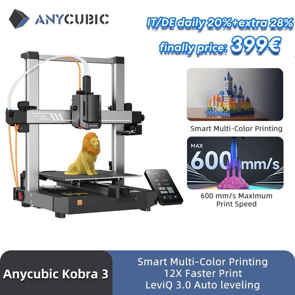 Kobra 3 600mm/s Max Print Speed FDM 3d Printer 25-Point Automatic Leveling With 9.8 x8.7 x 8.7inch Print Size