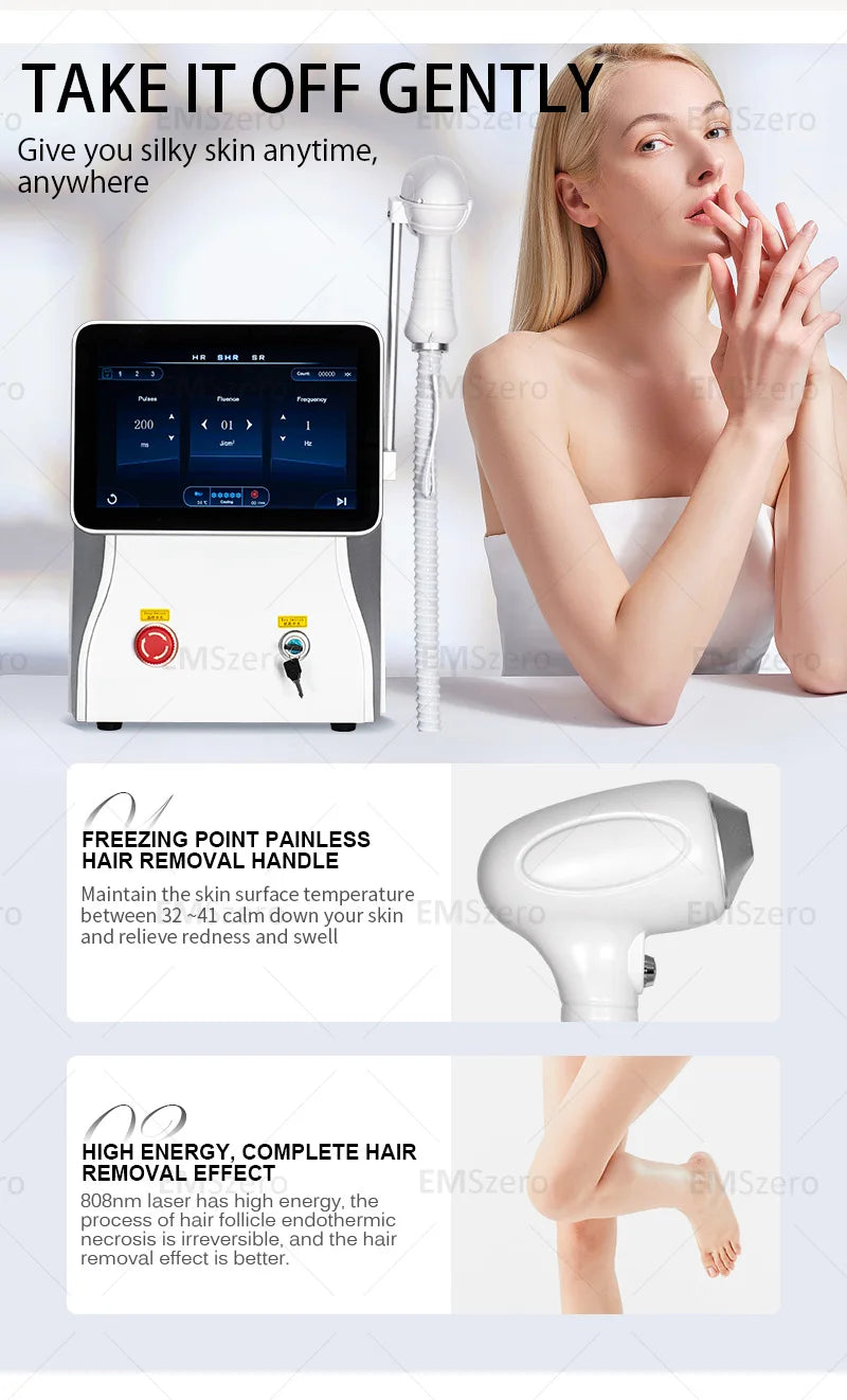 Freezing Point, Private Parts, Body, Face, 808nm Diode Laser Hair Removal Machine, Multifunction Permanent Painless Epilator