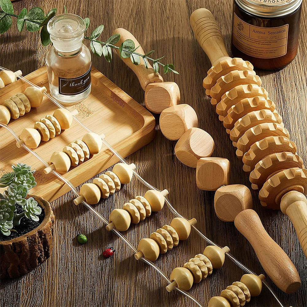 6 In 1 Wood Therapy, Massage Tool Lymphatic Drainage, Massager Anti Cellulite Fascia, Massage Roller for Full Body Muscle relaxation