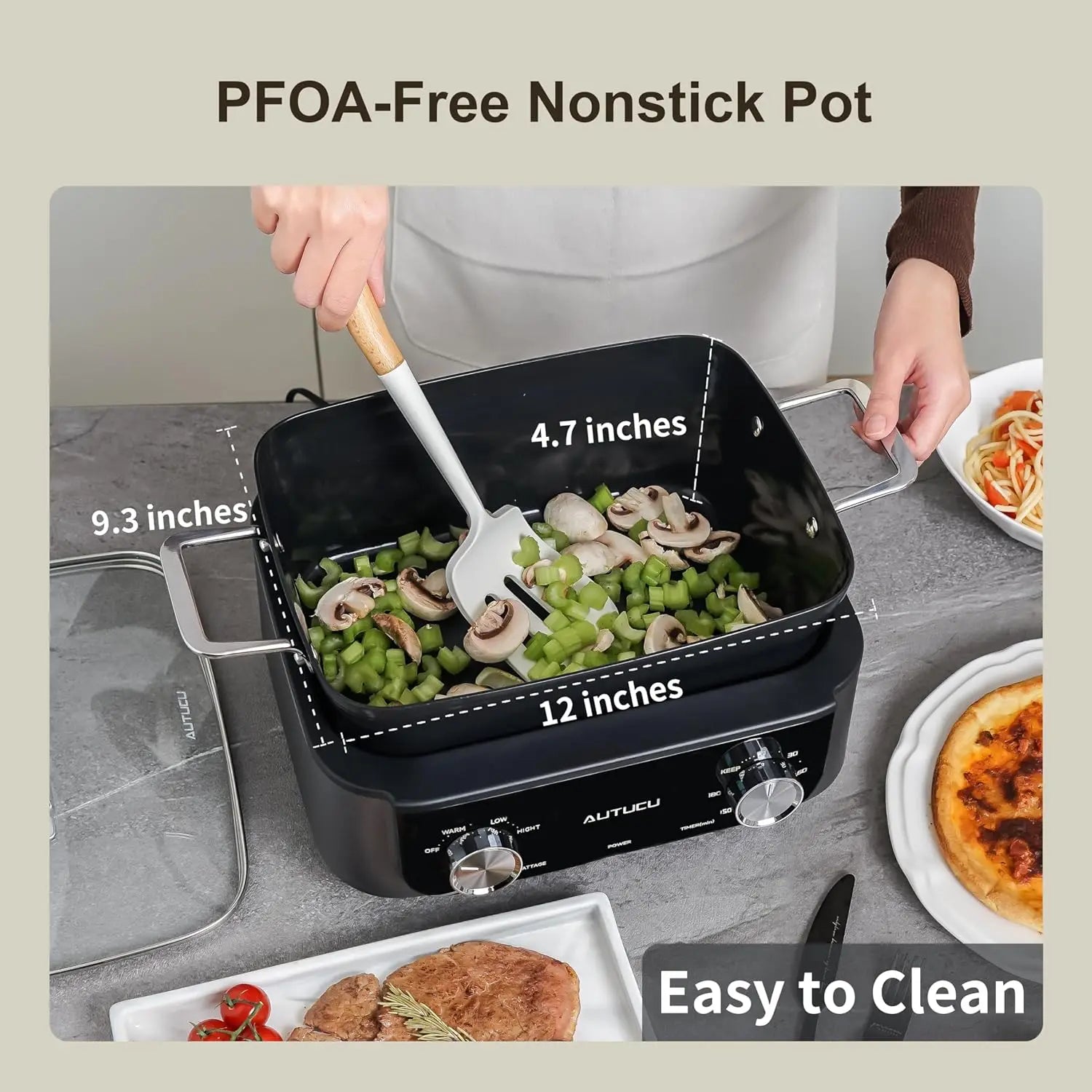 Nonstick Slow Cooker 7-Quart - PFOA-Free Ceramic-coated, 3 Heat Settings & Timer - Dishwasher Safe Pot