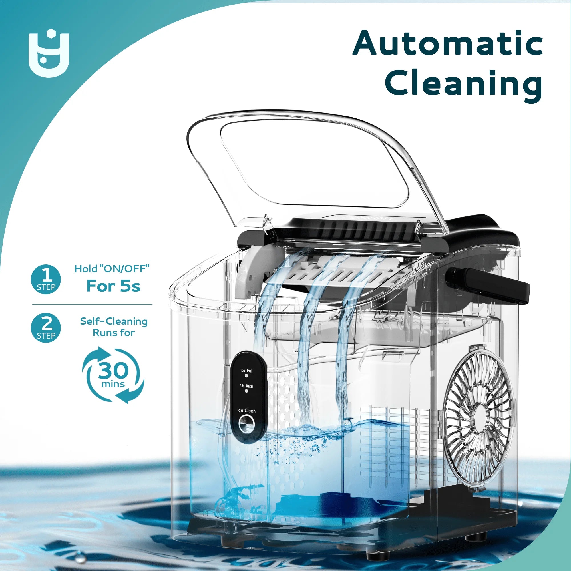 Countertop Ice Maker 26 lbs/Day Portable Self-Cleaning, 9 Bullet Ice in 6 Min, Silver, Auto-Cleaning, with Basket and Scoop