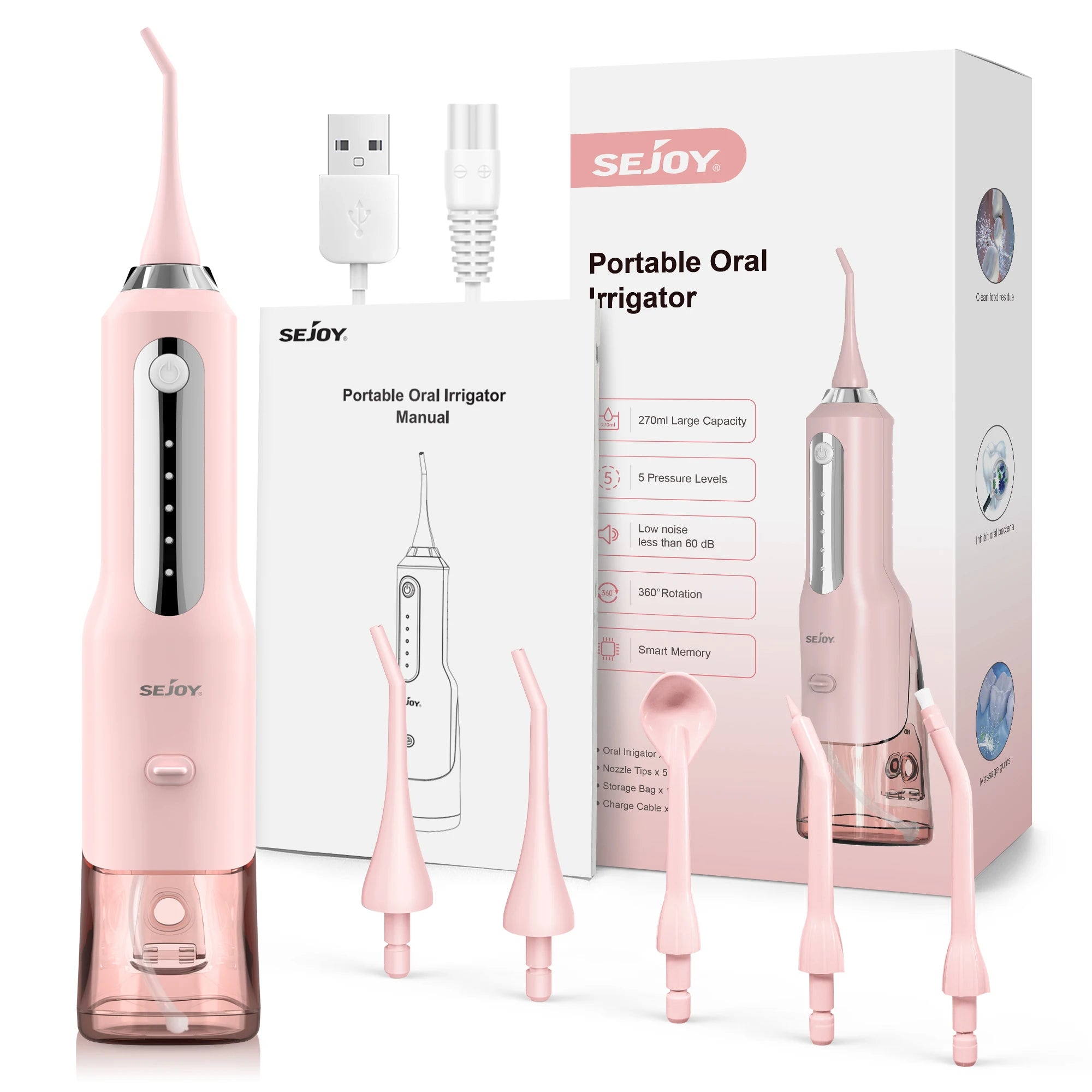 SejoyWater Flosser Teeth Washing Machine Home Dental Oral lrrigator 4 Colors Thread Teeth Pick Mouth 5 Modes USB Rechargeable