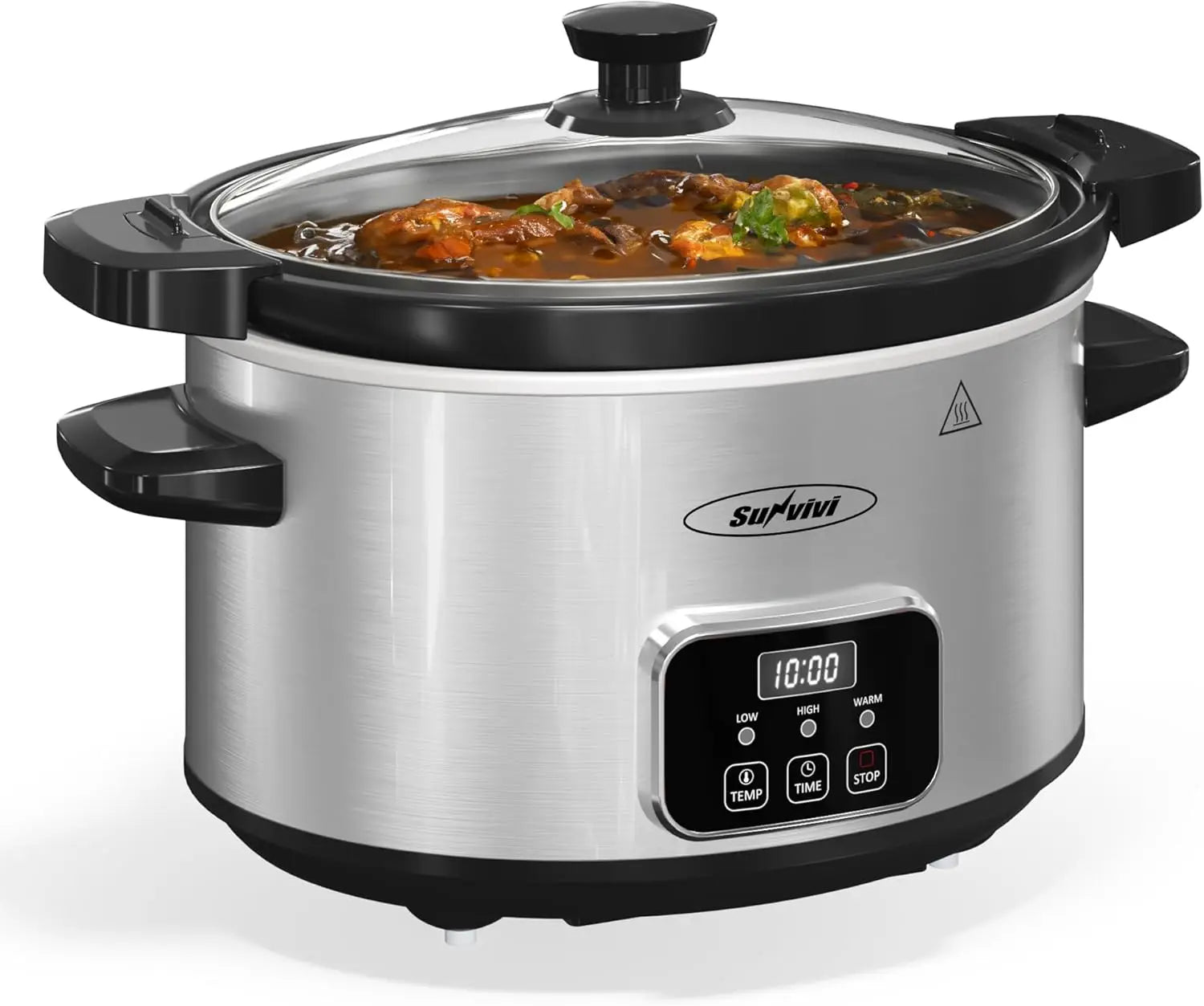 4QT Programmable Slow Cooker with Locking Lid, Removable Ceramic Pot, 3 Heating Settings & Timer, Dishwasher-Safe, Stainless Steel