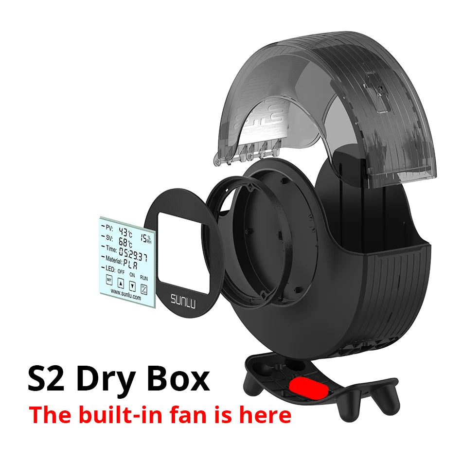 SUNLU S2 Dryer Box With Fan Upgrade 3D Filament Dry Box 82mm MAX70℃ 360° Heating Humidity Display LED Touch Screen Time Setting