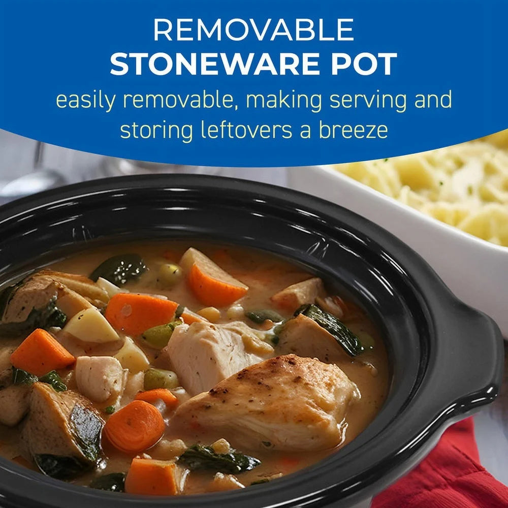 3Qt Slow Cooker with Removable Stoneware Pot Tempered Glass Lid Cool Touch Handles Low High Keep Warm Settings Kitchen Appliance