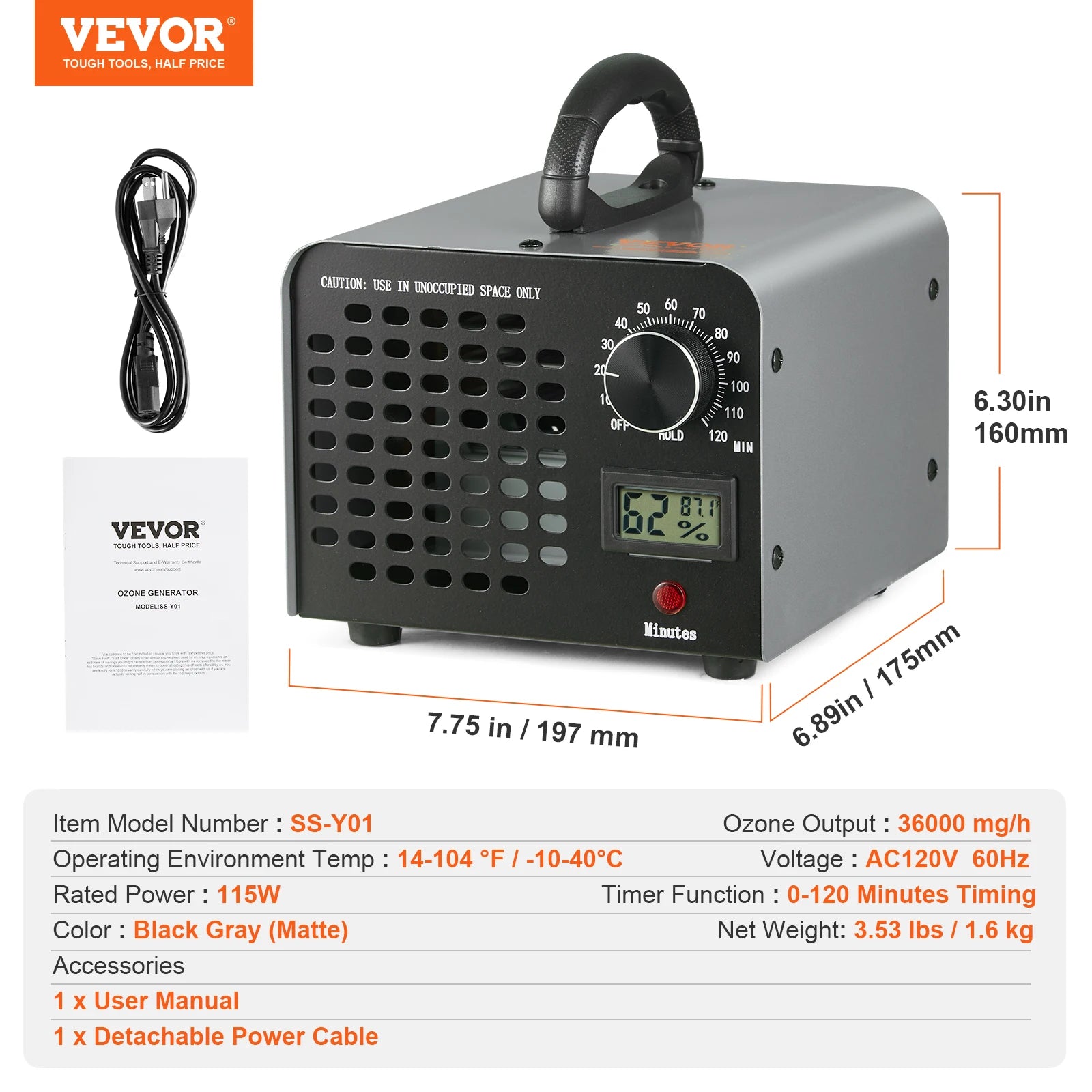 Ozone Generator, 12000 36000 24000mg/h Ozone Machine, Odor Remover, High Capacity Commercial/Industrial Ozone Generator