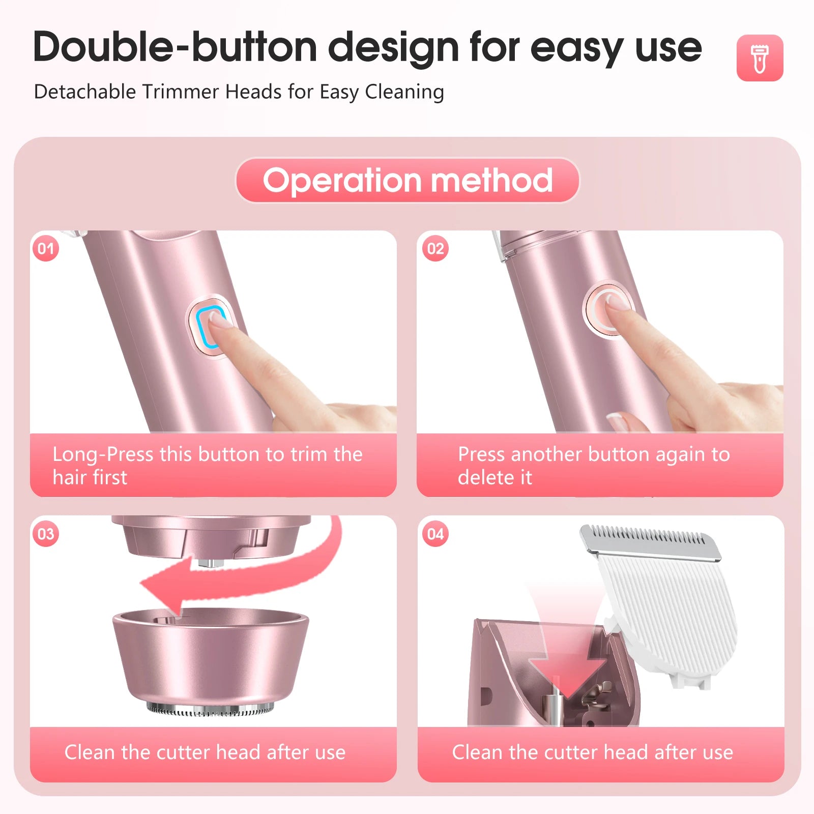Electric Shaver for Women, Waterproof Wet & Dry Hair Razors, 2 in 1 Double Head, Dual Bikini Hair Trimmer, Detachable Head Shaver
