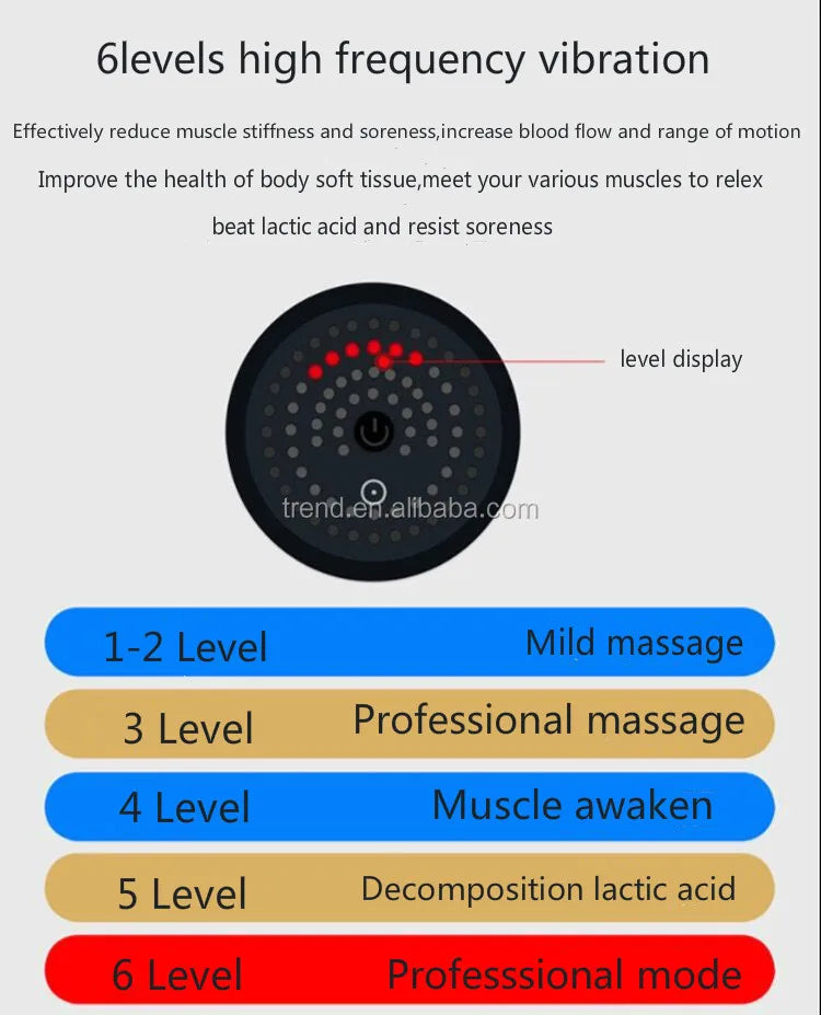 Electric Fascial Massage Gun, Muscle Massager For Pain 6 Adjustable Levels 4 Massage Heads, Neck And Back Massager