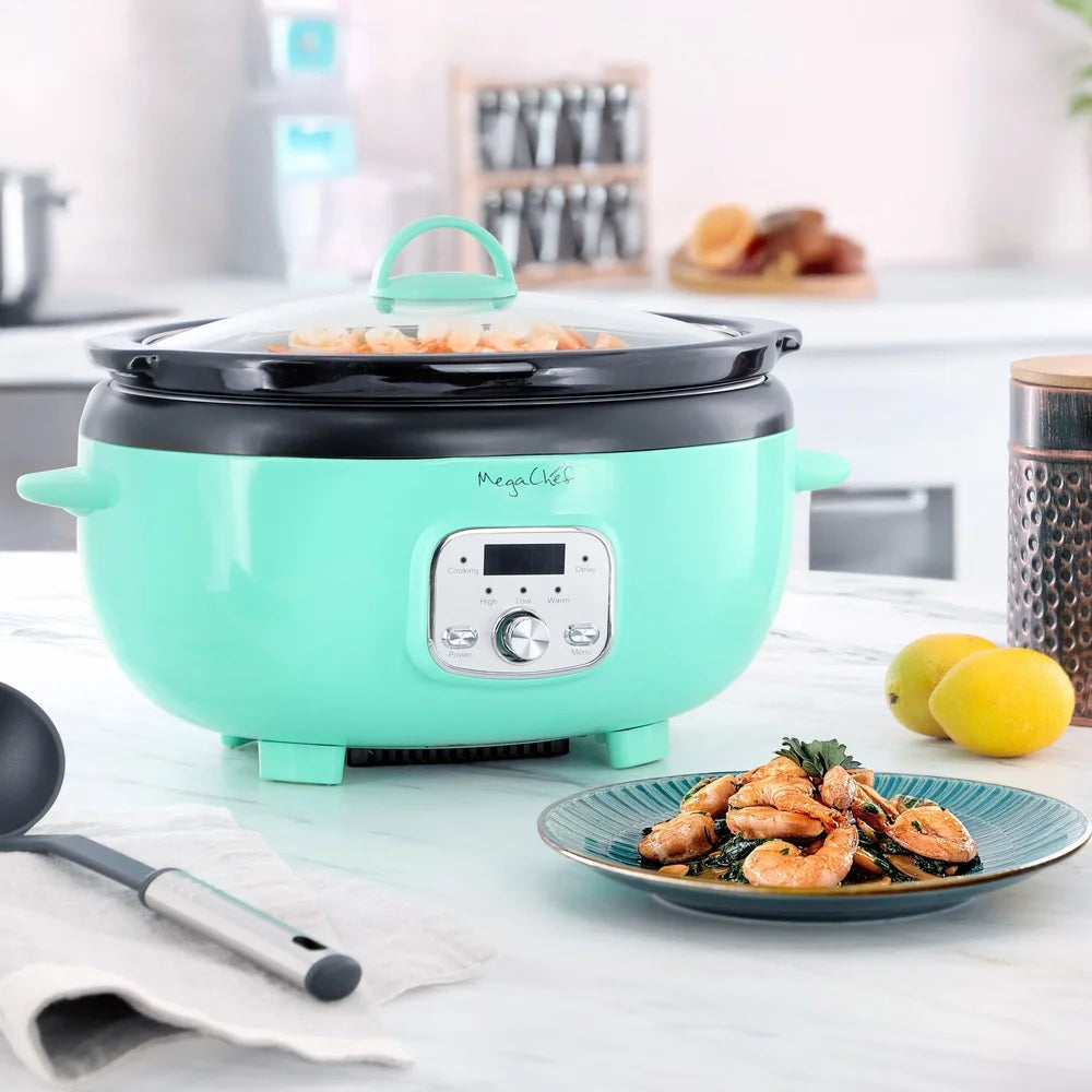 6.5 Quart Electric Slow Cooker Oval Ceramic Pot Digital Control Tempered Glass Lid Cool Touch Handles Kitchen Appliance