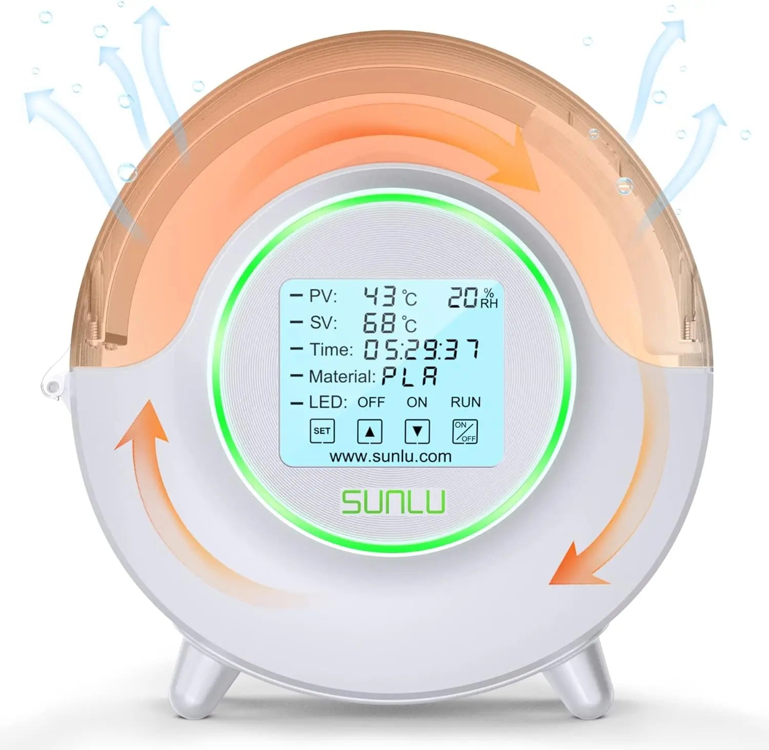 SUNLU S2 Dryer Box With Fan Upgrade 3D Filament Dry Box 82mm MAX70℃ 360° Heating Humidity Display LED Touch Screen Time Setting
