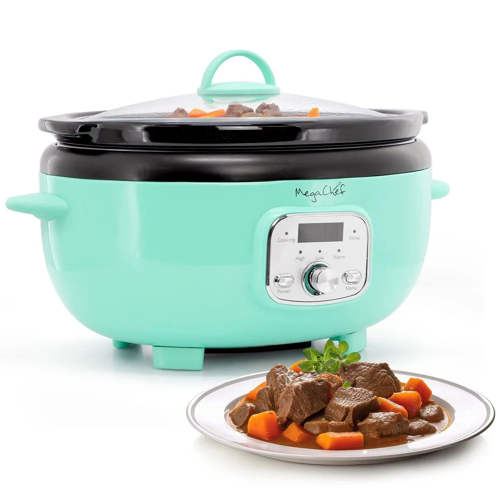 6.5 Quart Electric Slow Cooker Oval Ceramic Pot Digital Control Tempered Glass Lid Cool Touch Handles Kitchen Appliance