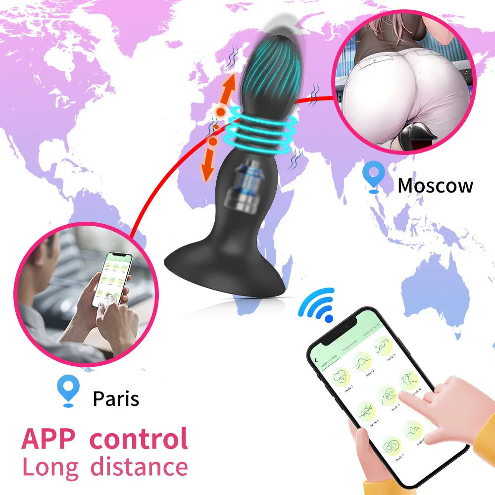 Remote Control, Thrusting Prostate Massager, Anal Vibrator, Wireless Control Butt Plug, Suction Cup Masturbator Sex Toys for Couple