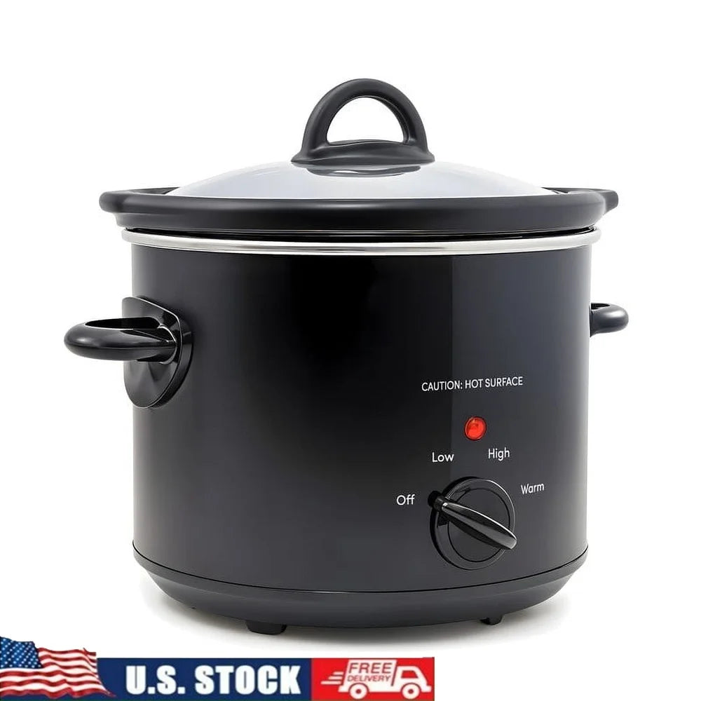 3Qt Slow Cooker with Removable Stoneware Pot Tempered Glass Lid Cool Touch Handles Low High Keep Warm Settings Kitchen Appliance