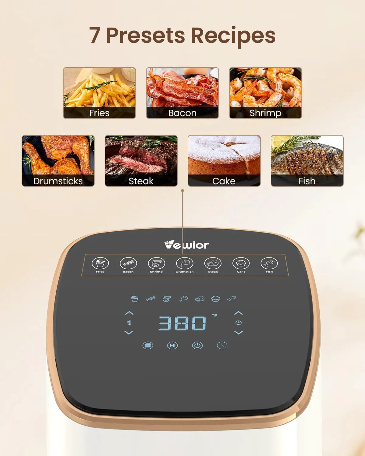 Air Fryer Large   with Viewing Window with Smart Digital Touchscreen7 Custom Presets Non-stick