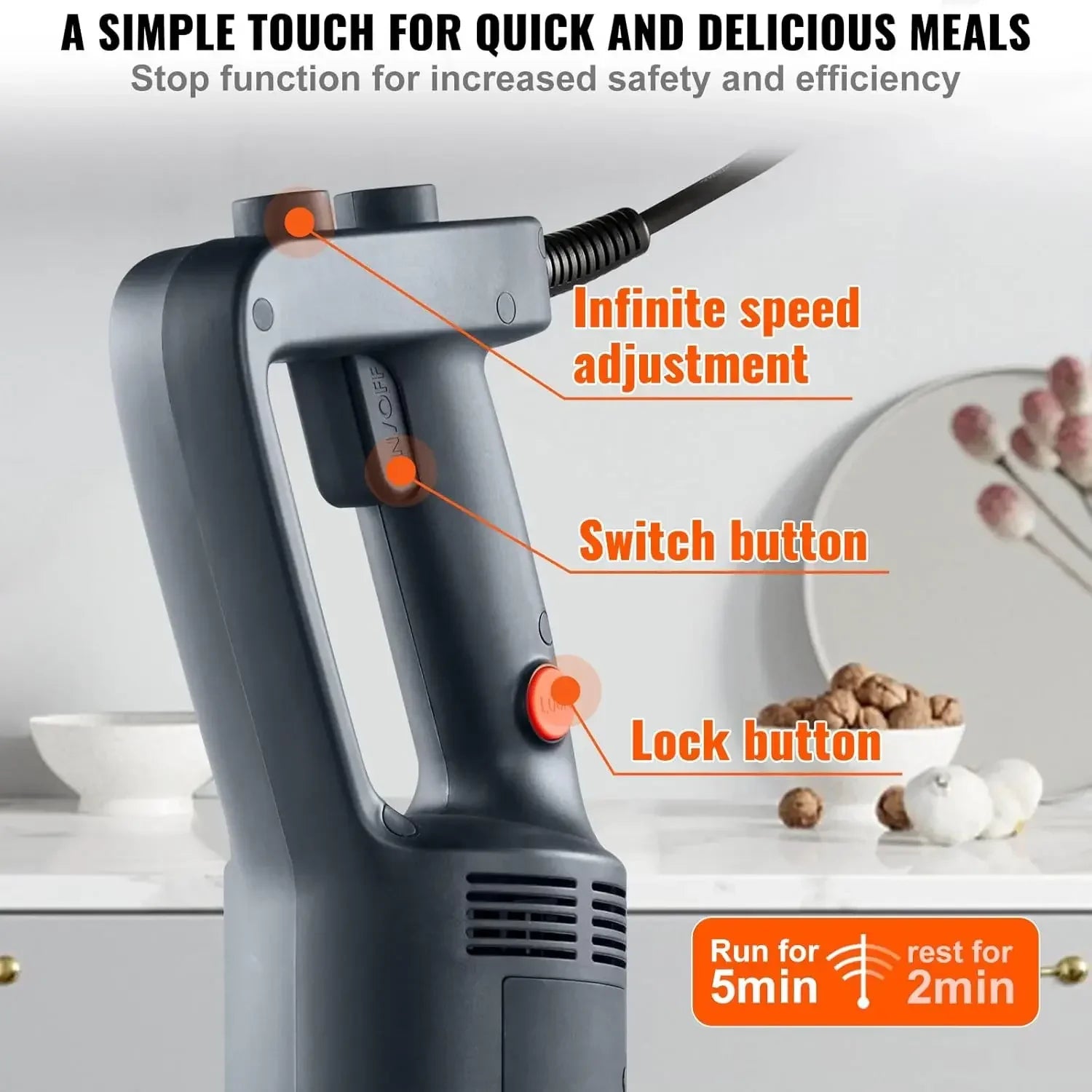 Commercial Immersion Blender, 750W 16" Heavy Duty Hand Mixer, Variable Speed Kitchen Stick Mixer with 304 Stainless Steel