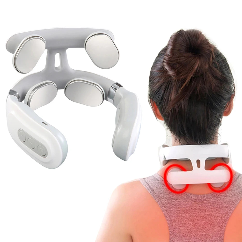 4-head Cervical Massager, USB Rechargeable, Electric Neck Massager with Heat Relaxation, Gifts for Women Men Dad Mom